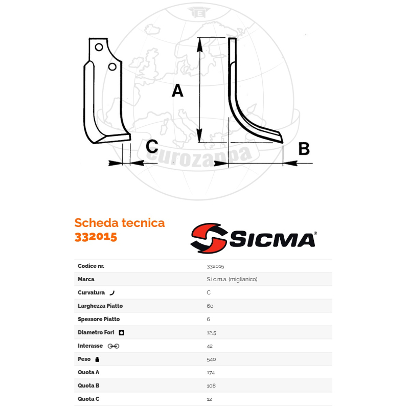 Zappa Tipo Sicma Int. 42 F.12,5 P 60X6 C Zappa Tipo Sicma Int. 42 F.12,5 P 60X6 C