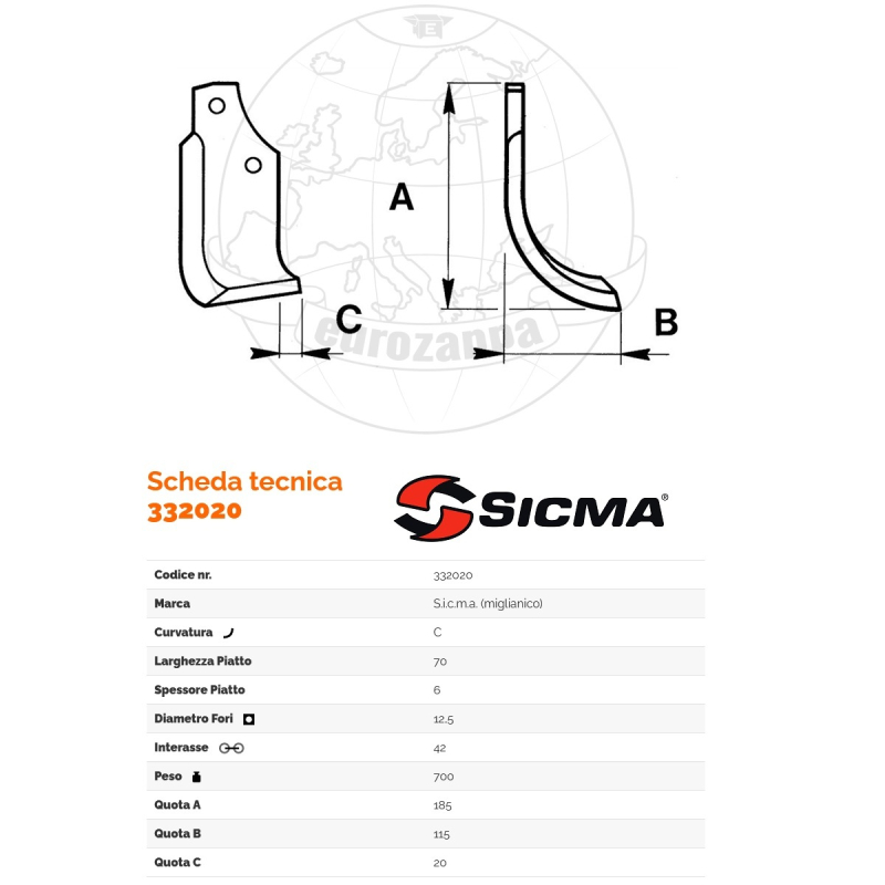Zappa Tipo Sicma Int. 42 F.12,5 P.70X6 C Zappa Tipo Sicma Int. 42 F.12,5 P.70X6 C