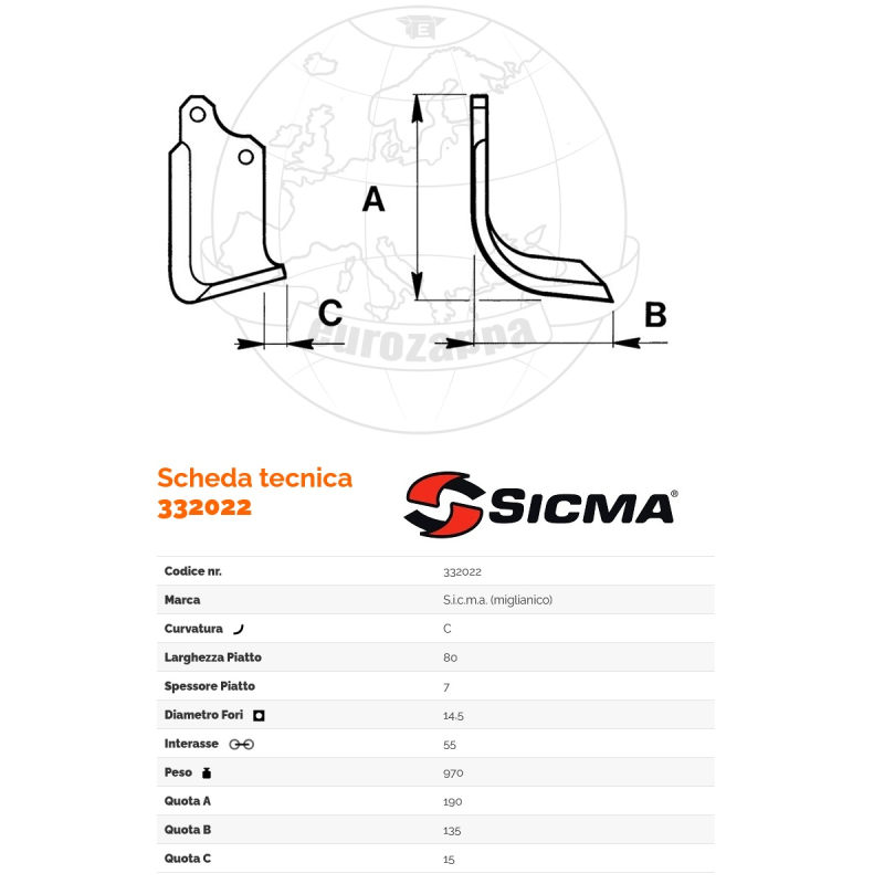 Zappa Tipo Sicma Int. 55 F.14,5 P.80X7 C - P.970 Zappa Tipo Sicma Int. 55 F.14,5 P.80X7 C - P.970