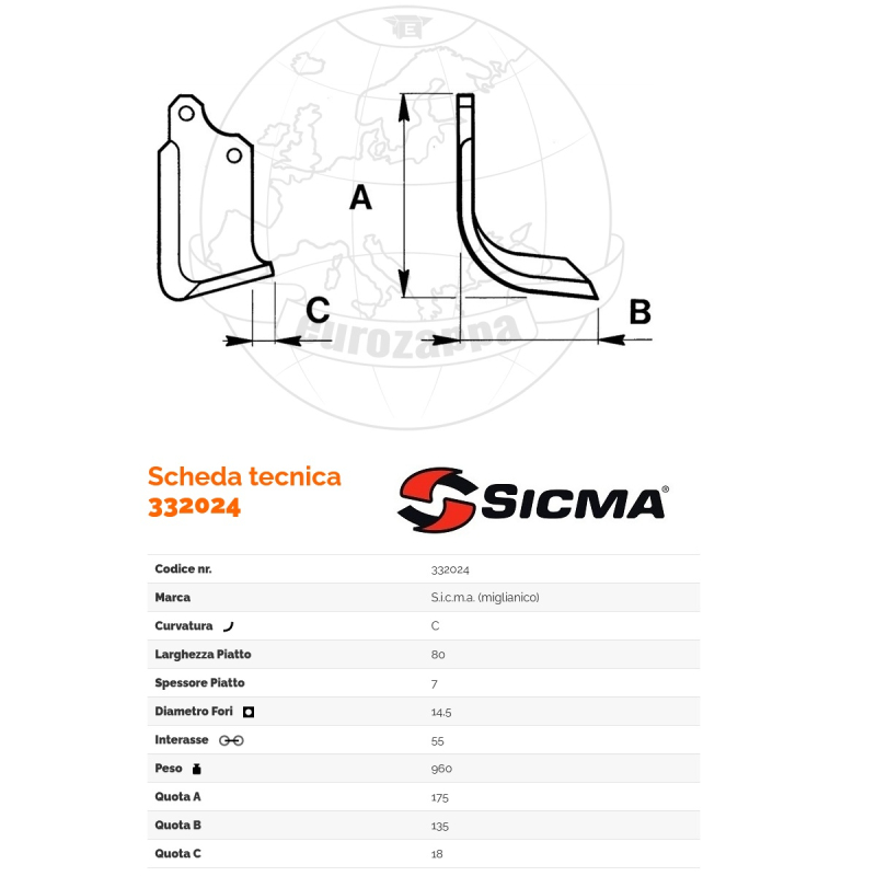 Zappa Tipo Sicma Int. 55 F.14,5 P.80X7 C - P.960 Zappa Tipo Sicma Int. 55 F.14,5 P.80X7 C - P.960