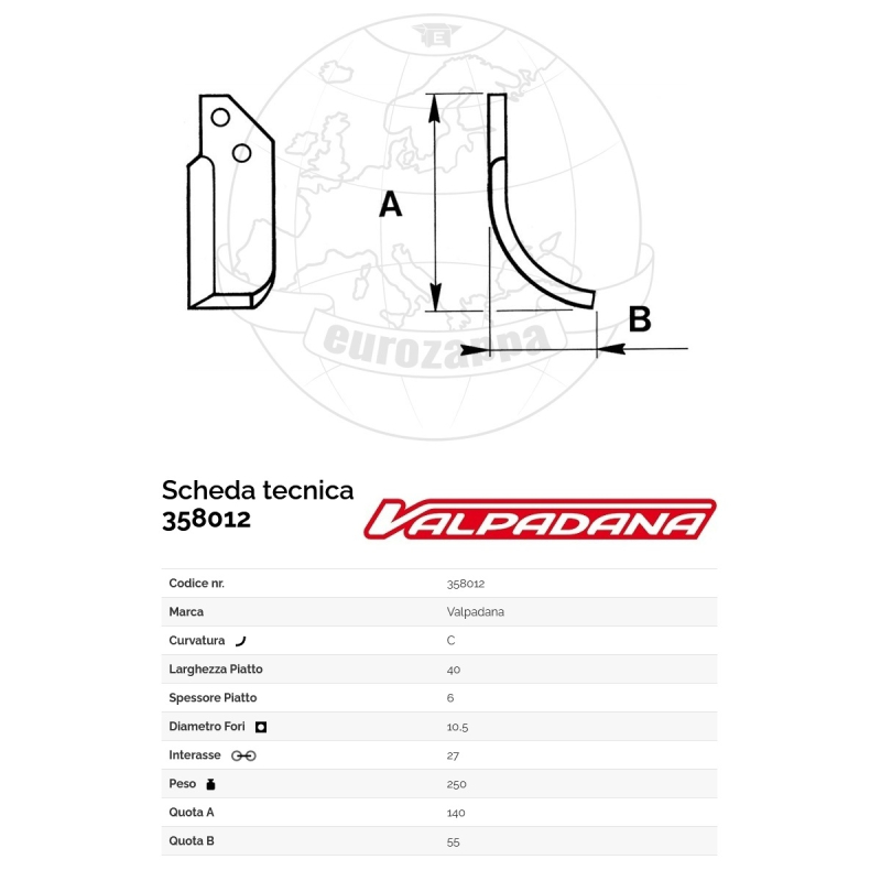 Zappa Tipo Valpadana Int. 27 F.10,5 P.40X6 C =331001 Ezappa/25 Zappa Tipo Valpadana Int. 27 F.10,5 P.40X6 C =331001 Ezappa/25